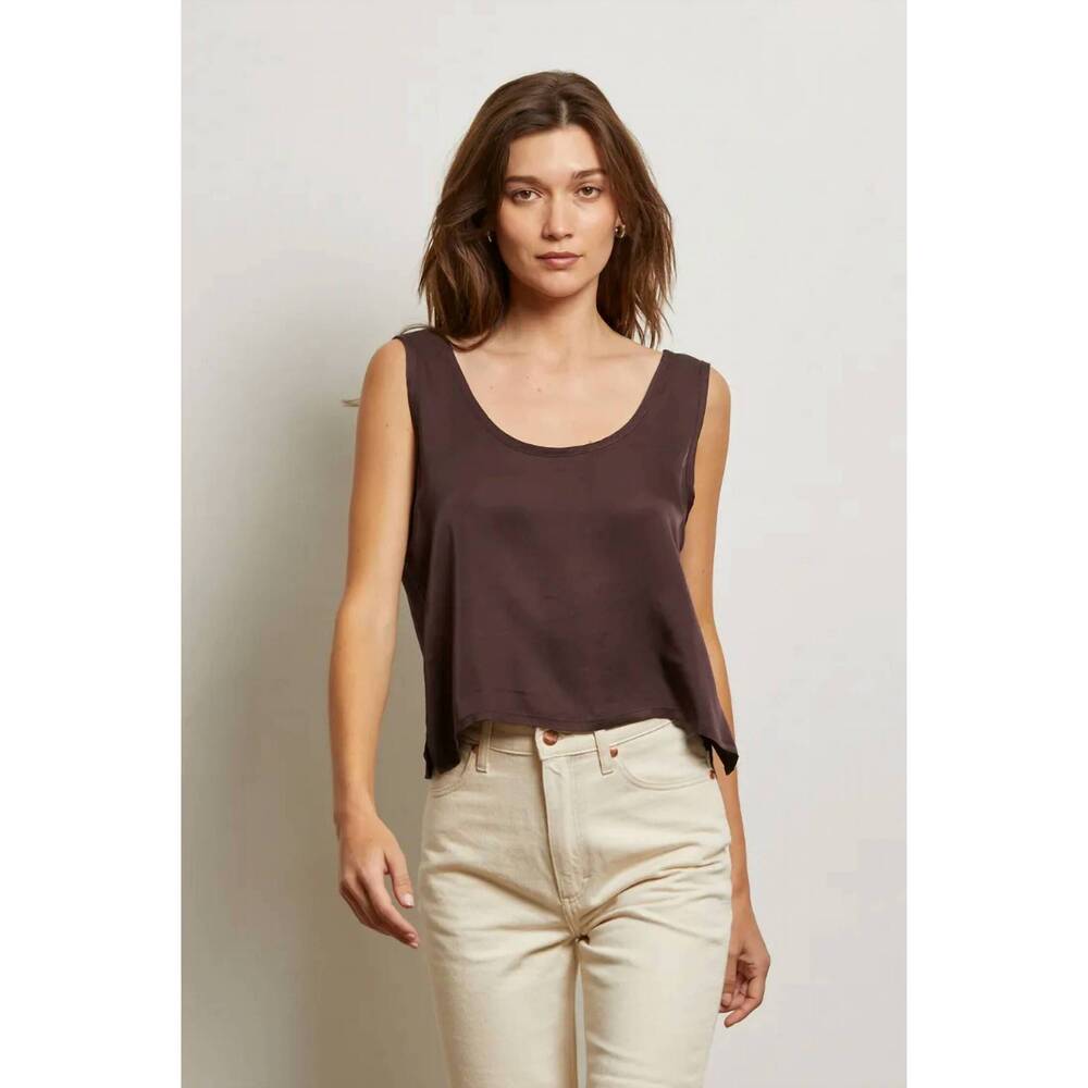 NEW PERFECTWHITETEE satin scoop neck tank in brown